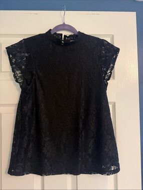 Cable & Gauge Black Lace Mock Neck Blouse